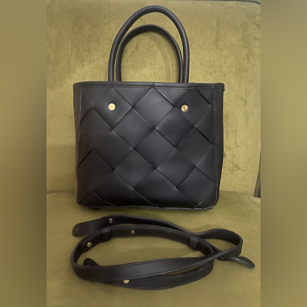 Nisolo Carry-All Handwoven Black Satchel Handbag Crossbody Tote